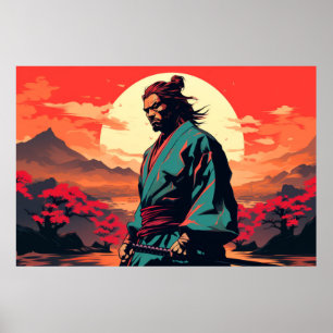 Poster Caractère Japon guerrier Samurai Portrait