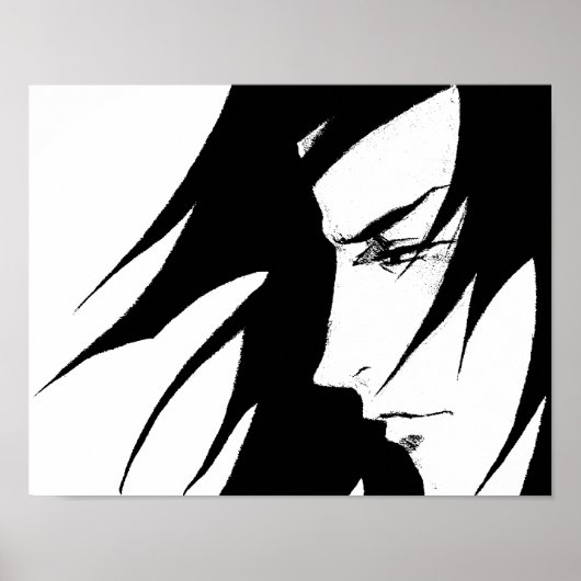 Poster Caractère Manga Anime noir et blanc (Devant)