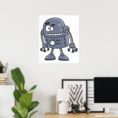 Poster Caractère Robot drôle Cute Blue Retro (Bureau à domicile)