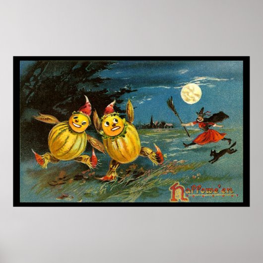 Poster Caractères Citrouilles d'Halloween et sorcière (Devant)