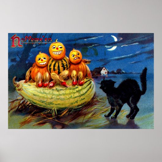 Poster Caractères citrouilles et Chat noir (Devant)