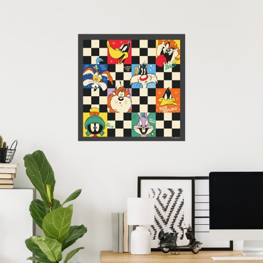 Poster Caractères LOONEY TUNES™ sur Checker noir et blanc (Bureau à domicile)