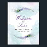 Poster Caractéristique personnalisée de la plume de paque<br><div class="desc">Panneau personnalisé Peacock Feather. Ce panneau d'accueil simple et élégant est créé avec des plumes de paon colorées et une texture aquarelle. L'arrière - plan du design est blanc,  mais il peut être changé en n'importe quelle couleur.</div>