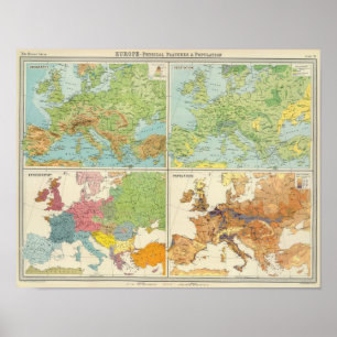 Poster Caractéristiques de l'Europe et carte physiques de