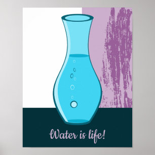 Poster Carafe d'eau en verre bleu La vie est l'eau !