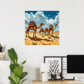Poster Caravane de chameaux du désert au coucher du solei (Bureau à domicile)