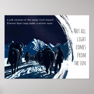 Poster Caravane de yaks éclairée par la lune, voyage noct