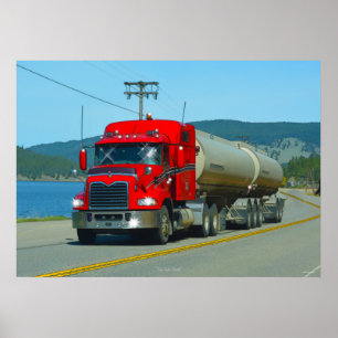 Poster Carburant rouge Truck & Lake Driving Art Imprimer