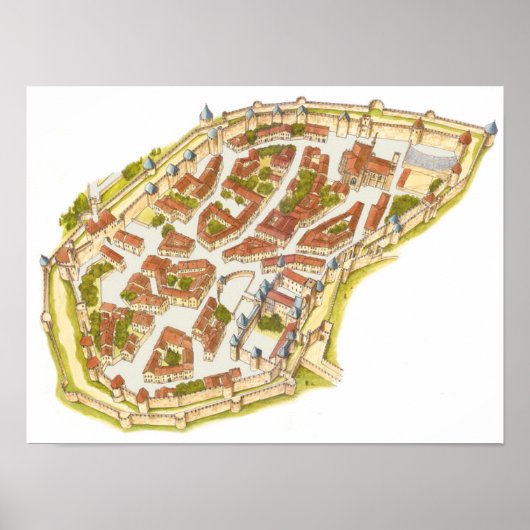 Poster Carcassonne France. Vue aérienne (Devant)