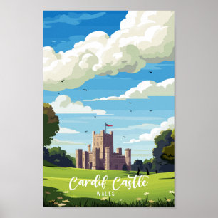 Poster Cardiff Castle Wales voyage millésime