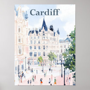 Poster Cardiff Wales Aquarelle Peinture Voyage
