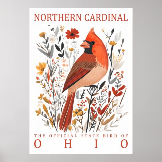 Poster Cardinal boréal de l'Ohio, oiseau de l'État, illus (Devant)