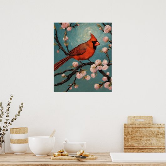 Poster Cardinal dans un amandier en fleurs (Cuisine)