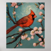 Poster Cardinal dans un amandier en fleurs (Devant)