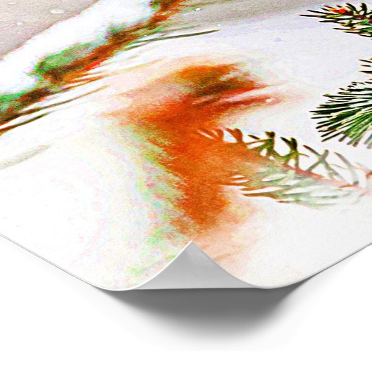 Poster Cardinal dans un pin en hiver (Coin)
