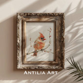 Poster Cardinal d'aquarelle vintage sur la branche