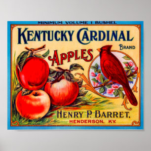 Poster Cardinal du Kentucky Vintage Fruit Crate Étiquette