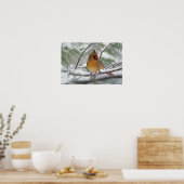 Poster Cardinal du Nord féminin dans un pin enneigé, (Cuisine)