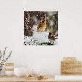 Poster Cardinal Et Bruant Dans La Neige (Cuisine)