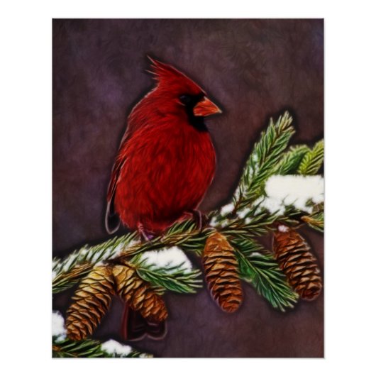 Poster Cardinal et Pinecones (Devant)