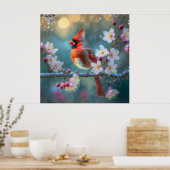 Poster Cardinal masculin en fleurs de cerisiers au clair  (Cuisine)