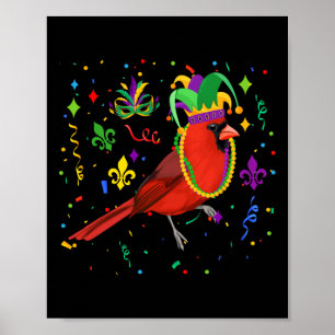 Poster Cardinal Oiseau portant Mardi Gras perles Jester C