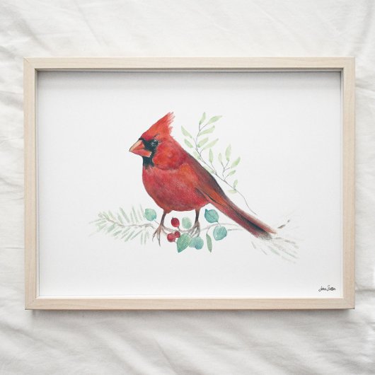 Poster Cardinal rouge Aquarelle