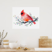 Poster Cardinal rouge aquarelle sur Berry Branch (Cuisine)