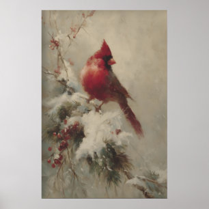 Poster Cardinal Rouge Sur Branche Enneigée, Victorien Vin