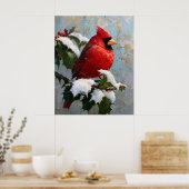 Poster Cardinal rouge sur houx enneigé (Cuisine)