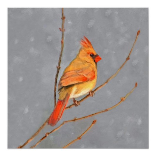 Poster Cardinal sur la peinture de branche - Art original (Devant)