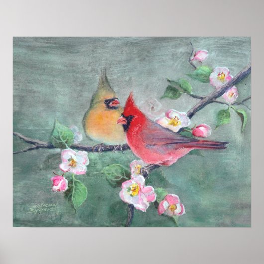 Poster CARDINALS & APPLE BLOSSOMS par SHARON SHARPE (Devant)