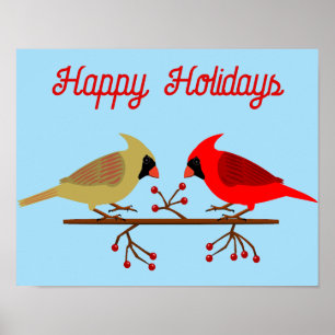 Poster Cardinaux de Noël mignons et Berries rouges sur me