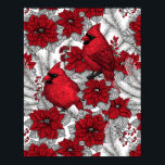 Poster Cardinaux et poinsettia en rouge et blanc<br><div class="desc">Cardinaux en branches d'hiver et décoration de Noël</div>