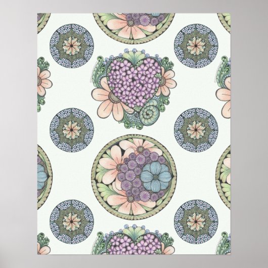 Poster Cardiotique et fleurs gribouillis, grand (Devant)