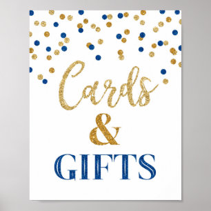 Poster Cards and Gifts Wedding Sign Blue Gold Confetti