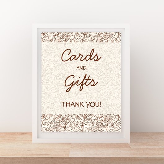 Poster Cards & Gifts Warm Brown Floral Handwritten Font