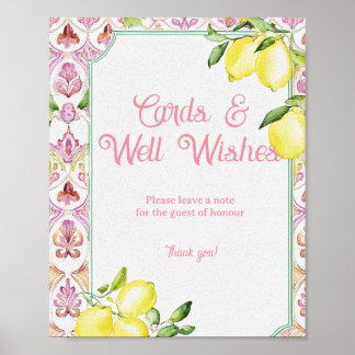 Poster Cards & Well Wishes Sign Pink Yellow Lemon Shower