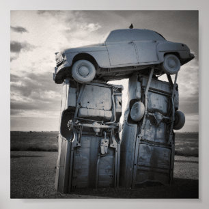 Poster carhenge stacked cars