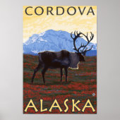 Poster Caribou Scene - Cordova, Alaska (Devant)