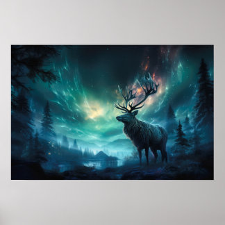 Poster Caribou Sous Les Lumières Du Nord