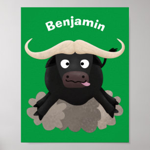 Poster Caricature amusante de buffle d'eau courante