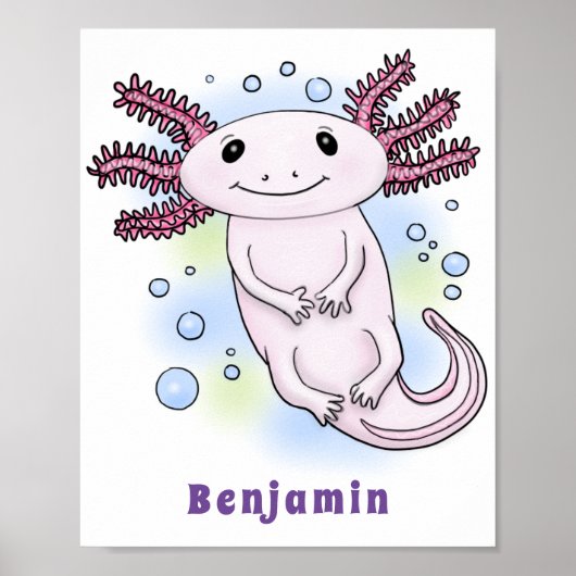 Poster Caricature axolotl rose adorable (Devant)