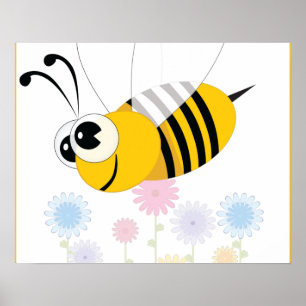 Poster Caricature Bumble Bee and Flowers
