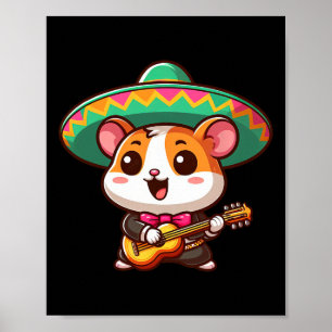 Poster Caricature Cinco De Mayo Hamster Mariachi Guitare
