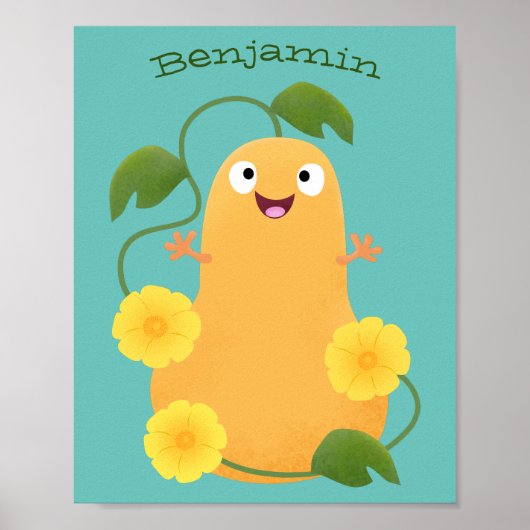 Poster Caricature citrouille gourde en beuret joyeux (Devant)