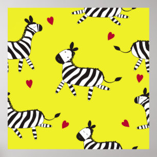 Poster Caricature Cute Zebra sans couture motif arrière -