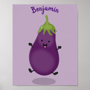 Poster Caricature d'aubergine d'aubergine joliment heureu