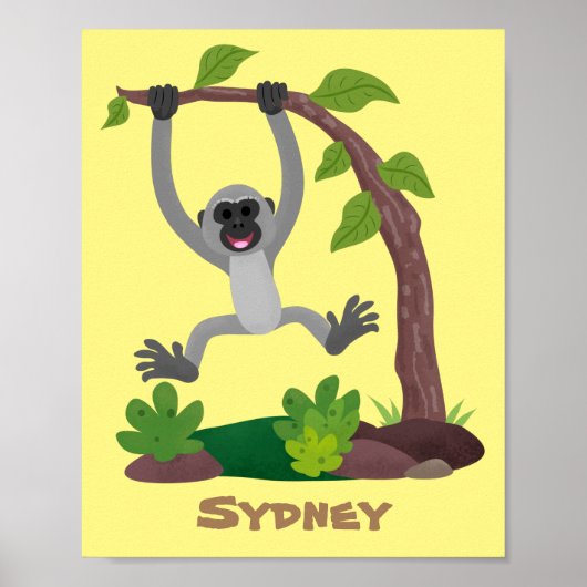 Poster Caricature de bande de gibbon joyeux (Devant)