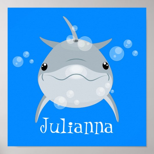 Poster Caricature de bulles de dauphins joyeux (Devant)